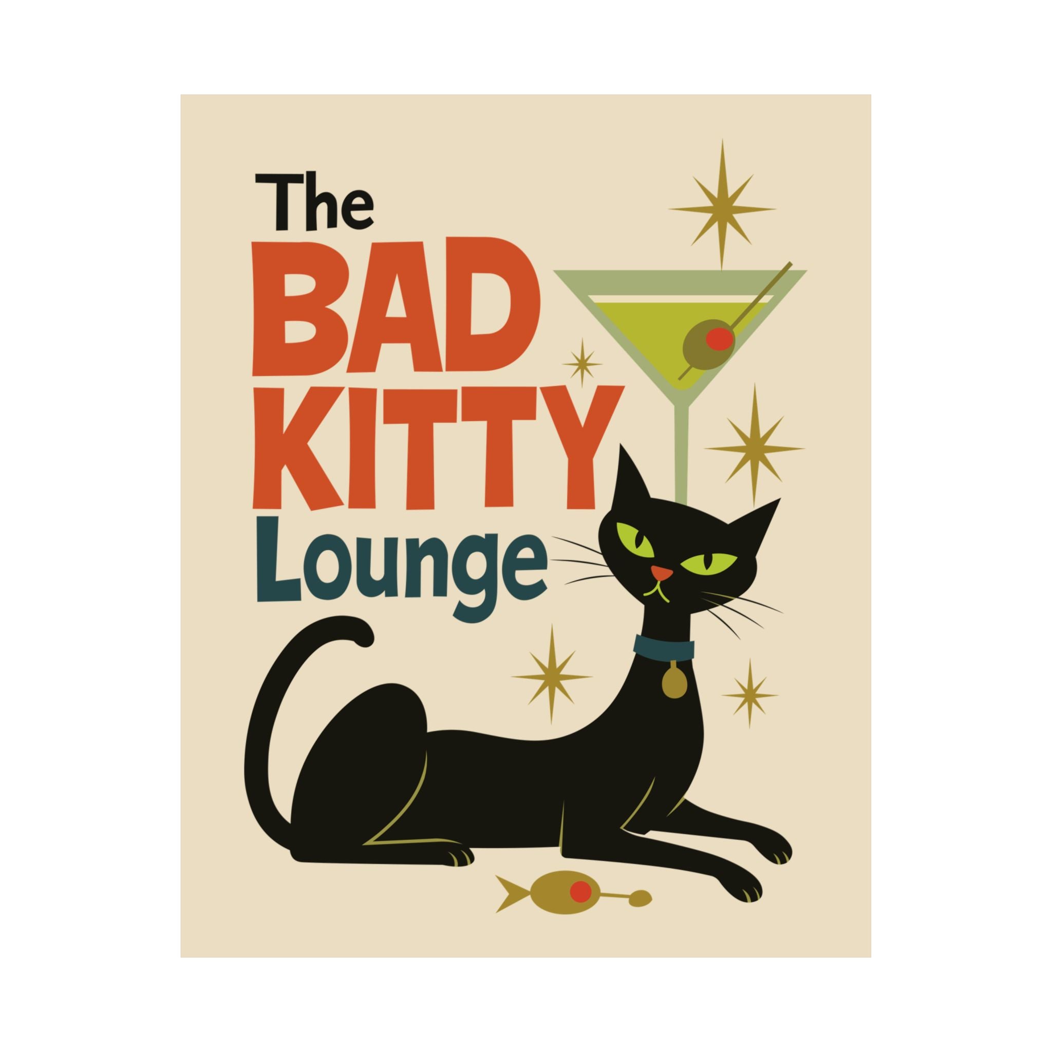 Mid Century Modern Cat Fine Art Poster Bad Kitty Lounge Decor, Vintage Cat Art Wall Art for Cat Lovers Unique Gift for Home Retro Cat Decor