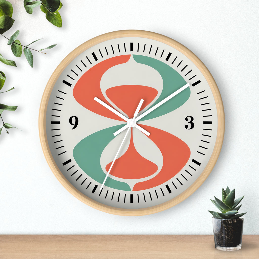 Mid Century Modern Clock | Atomic Retro Minimalist Abstract Hourglass Wall Clock