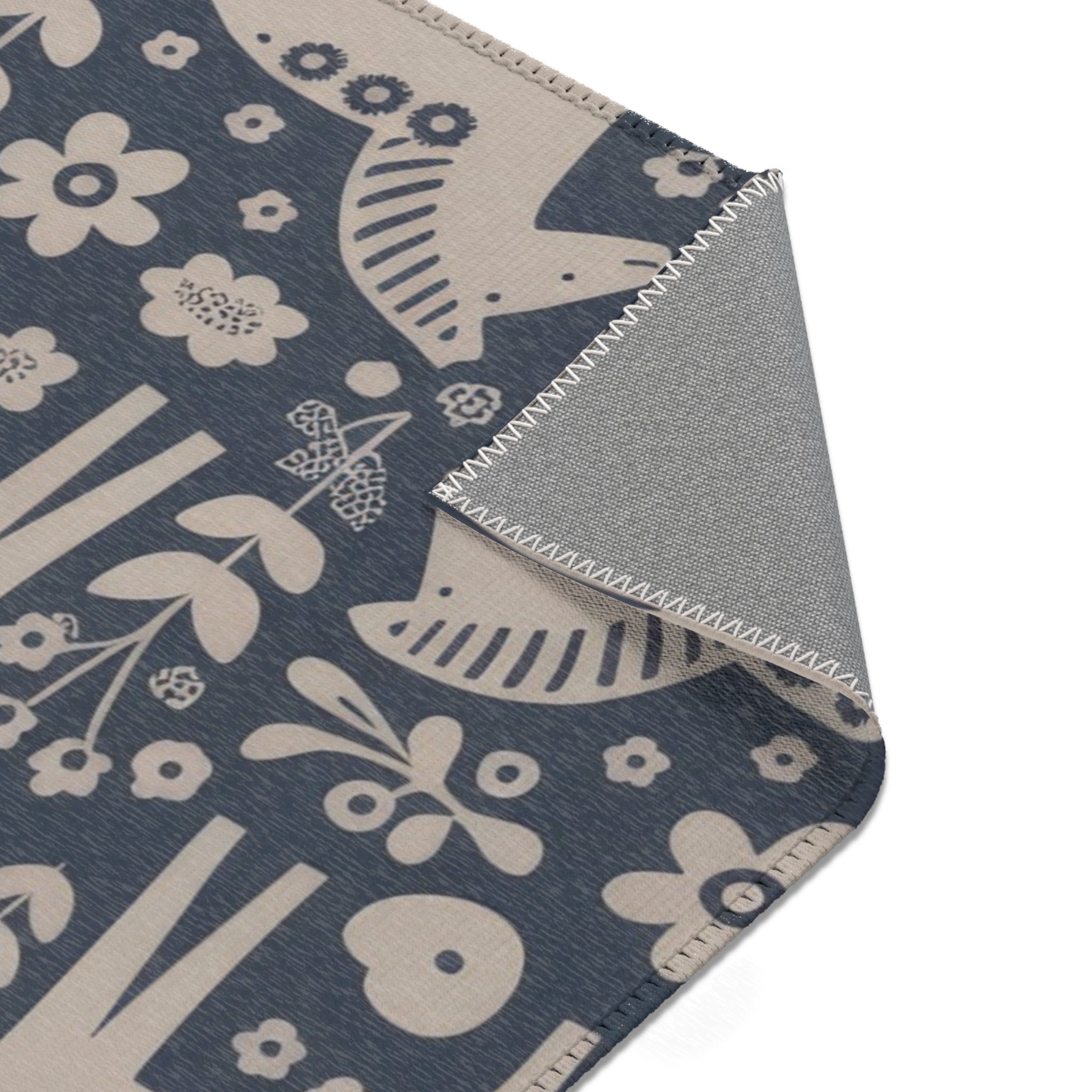 Scandinavian Dala Horse Pattern Area Rug | Folk Art Nordic Floral