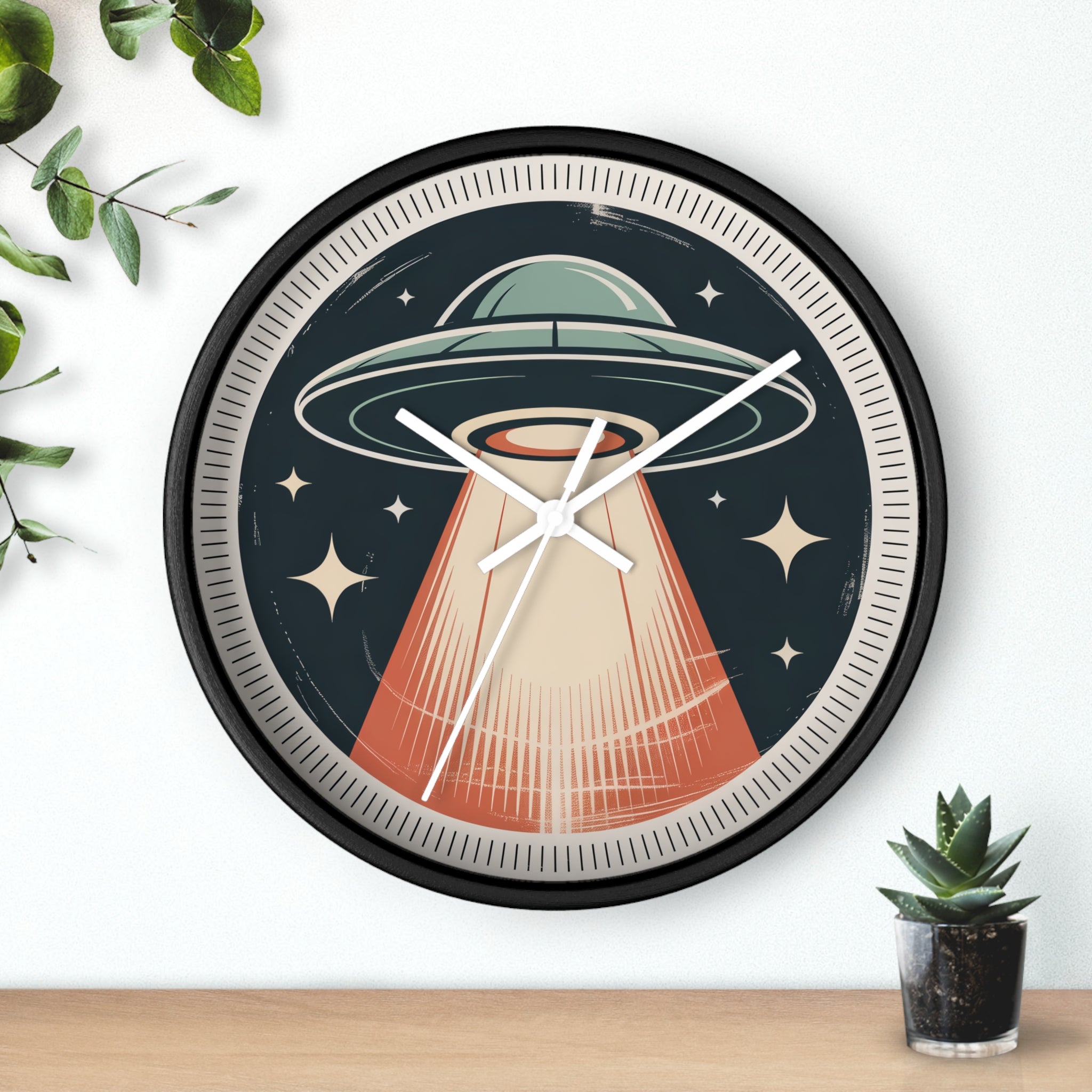 Mid Century Modern Clock, Vintage UFO Beam Wall Clock, Retro Sci Fi Space Decor, 1950s Roadside Poster Style, Atomic Space Age Clock