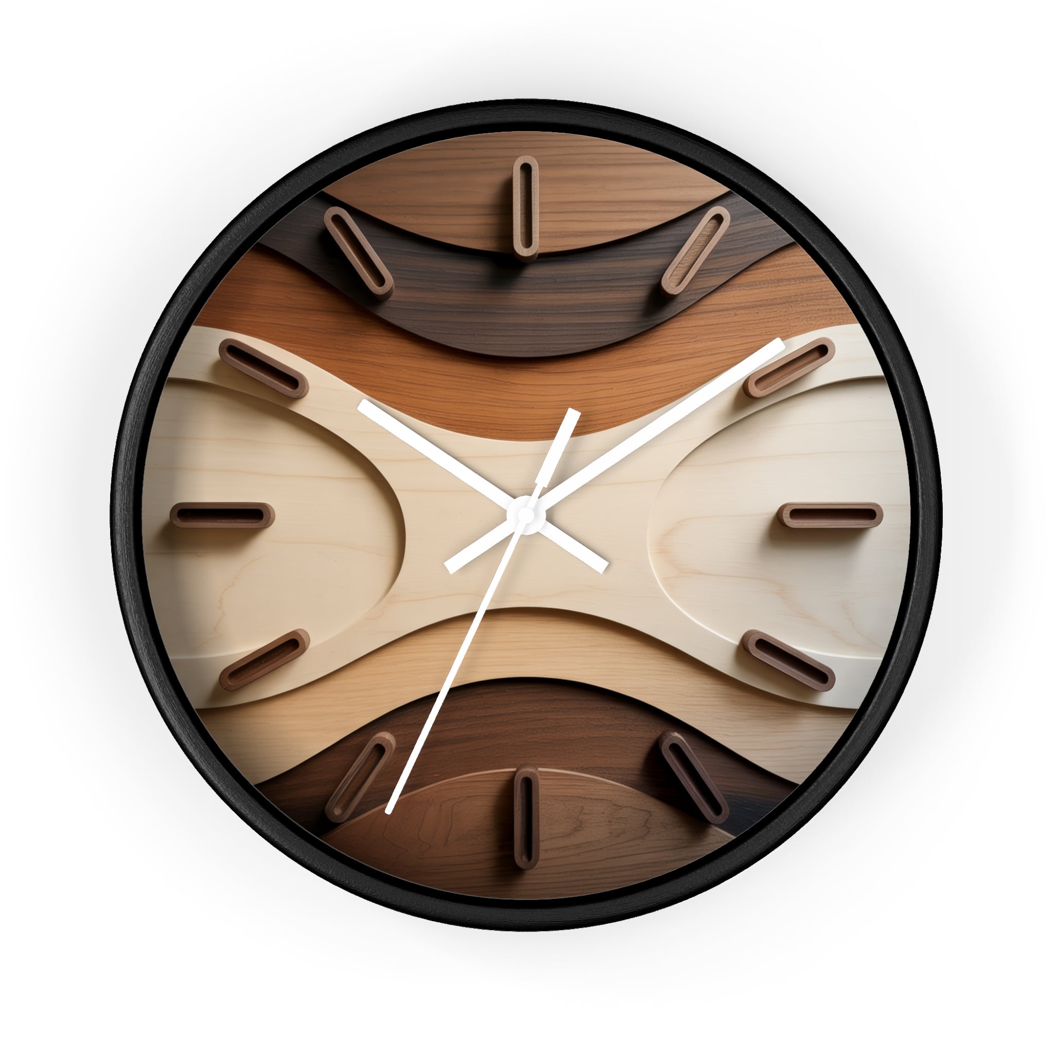 Mid Century Modern Clock Face Design, Geometric Starburst Artwork, Marquetry-Style Pattern, Neutral Scandinavian Decor