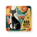 Atomic Cat Coasters Set of 4, Mid Century Modern Cork Drink Coasters, Retro Black Cat Gift, Bad Kitty Collection