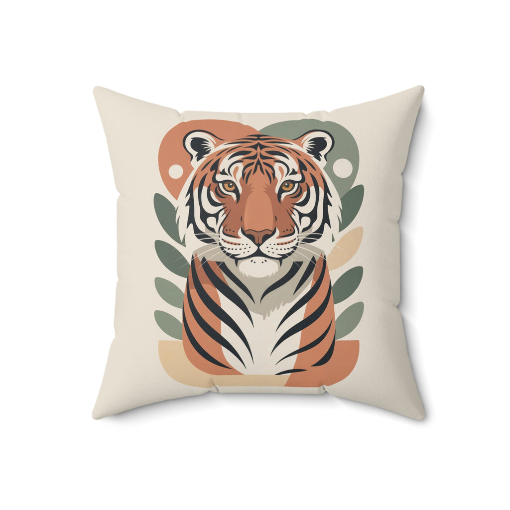 Mid Century Modern Tiger Throw Pillow | Retro Jungle Animal Art Cushion