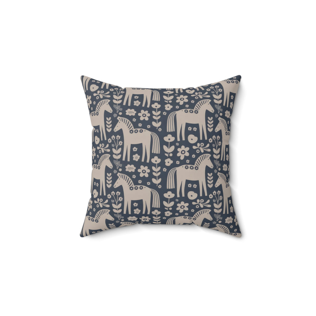 Scandinavian Folk Horses Throw Pillow | Square Pillow with insert