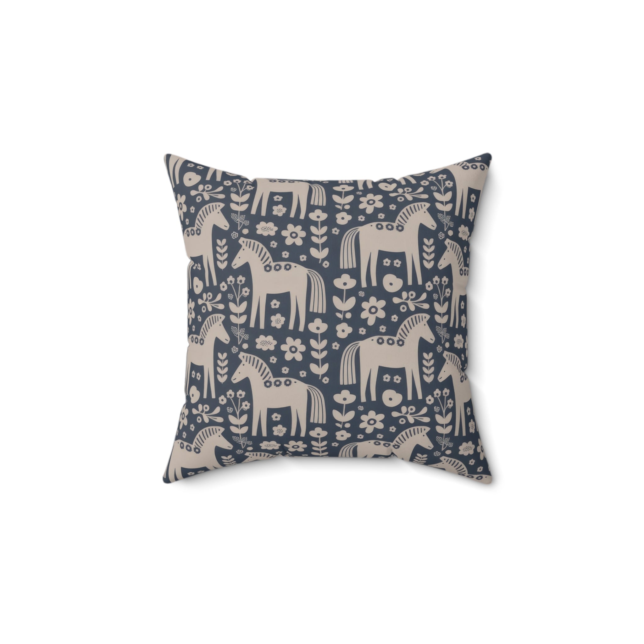 Scandinavian Folk Horses Throw Pillow | Square Pillow with insert