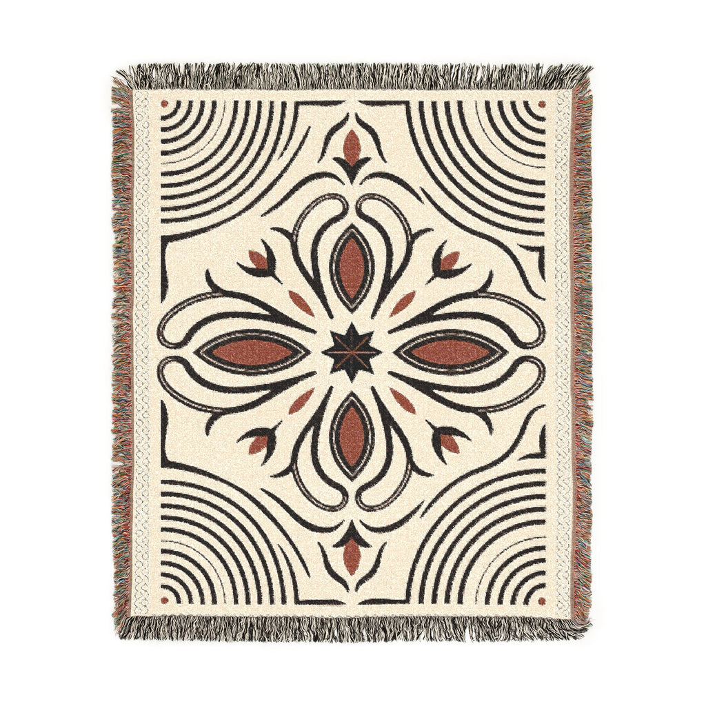 Boho Floral Medallion Woven Blanket | Southwestern Tile Pattern, Fringe Throw