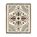 Boho Floral Medallion Woven Blanket | Southwestern Tile Pattern, Fringe Throw