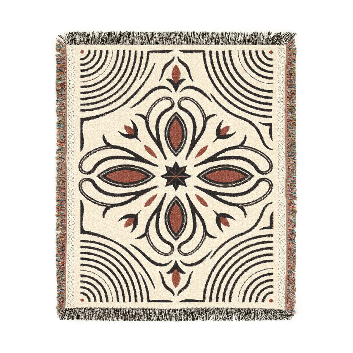 Boho Floral Medallion Woven Blanket | Southwestern Tile Pattern, Fringe Throw