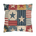 Americana patchwork star outdoor pillow in muted red, blue and cream