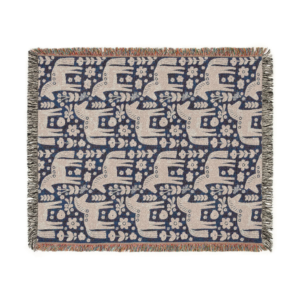 Scandinavian Dala Horse Woven Throw Blanket  | Nordic Folk Art Throw