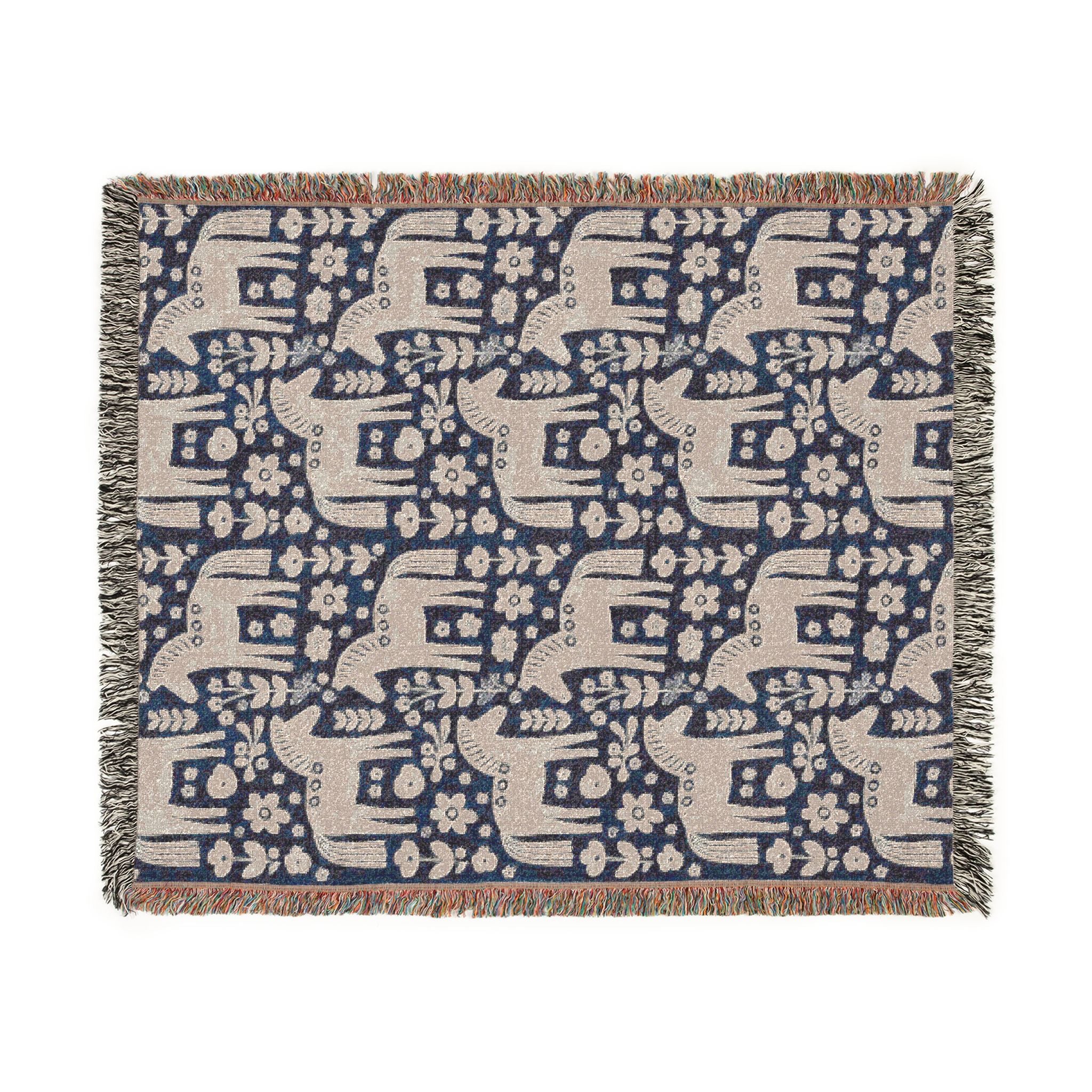 Scandinavian Dala Horse Woven Throw Blanket  | Nordic Folk Art Throw