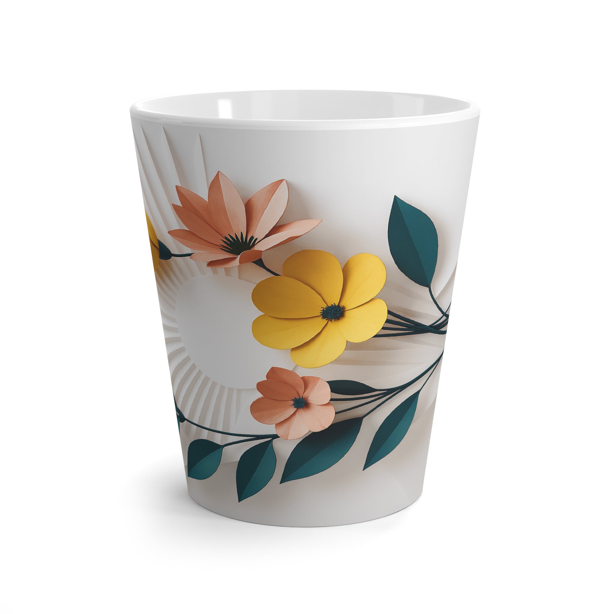 Retro Botanical Paper Art Flowers Latte Mug | Modern Floral Cottagecore Kitchen