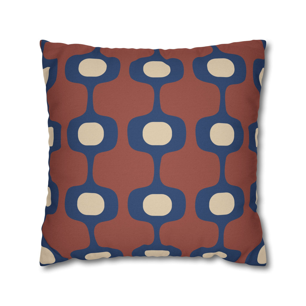 Mid-Century Geometric Repeat Square Pillowcase | Terracotta Navy Cream