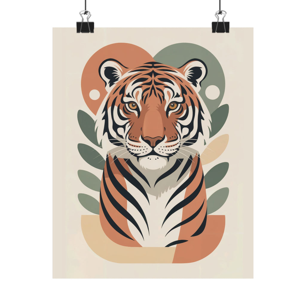 Mid-Century Tiger Poster | Retro Clay Orange, Sage Green Wall Art