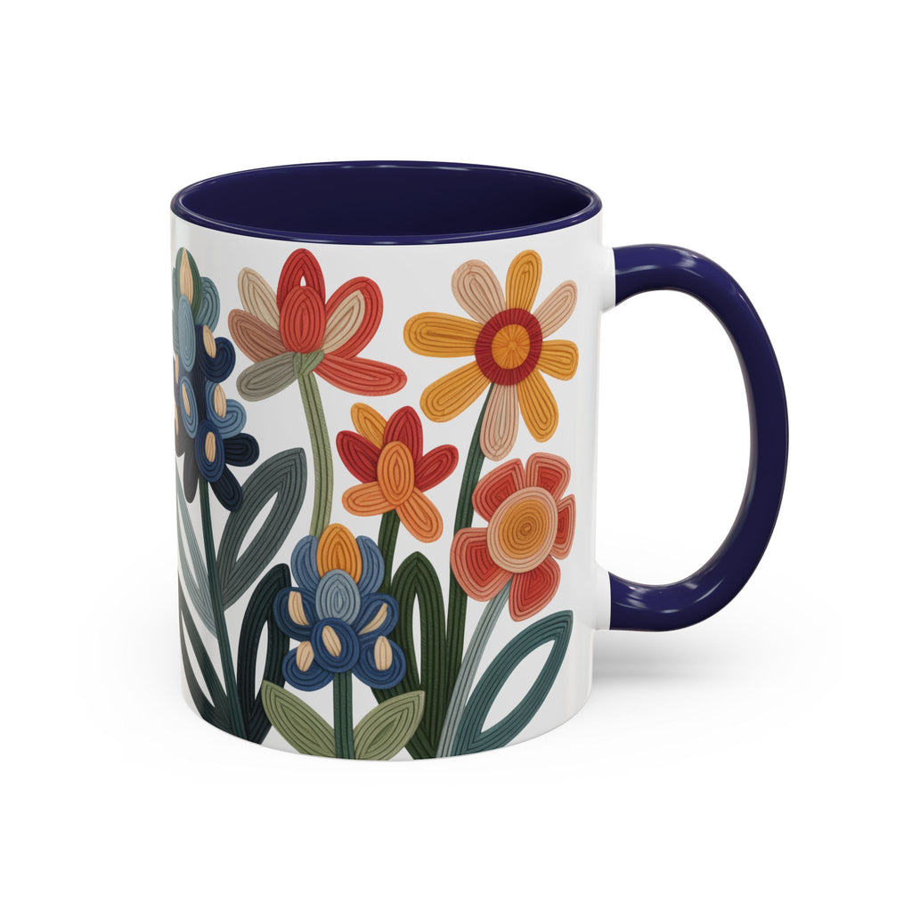 Retro Floral Accent Mug | Colorful Botanical Coffee Cup