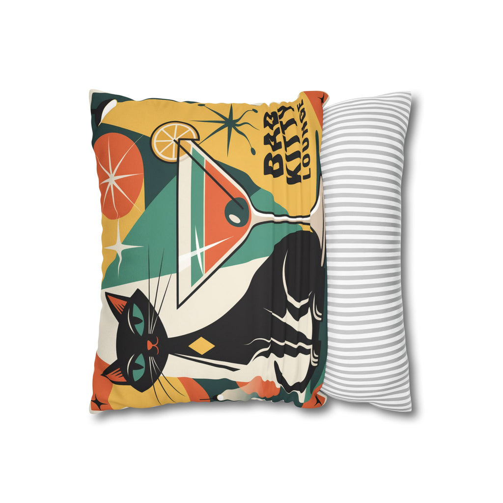 Bad Kitty Mid Century Modern Faux Suede Square Pillowcase | Retro Cat Accent