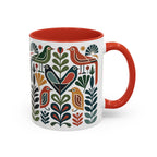 Scandinavian Folk Bird Accent Mug | Colorful Botanical Coffee Cup