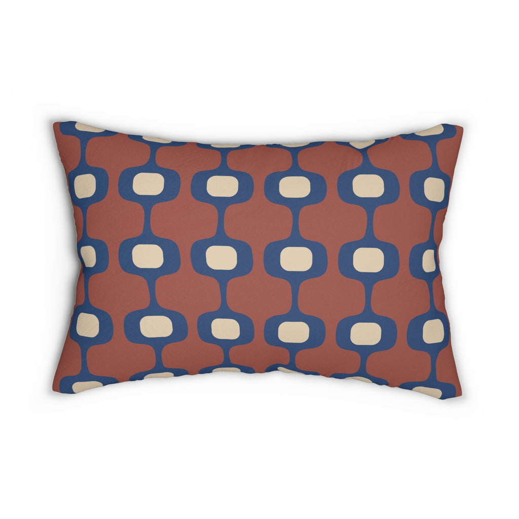 Mid-Century Geometric Pattern Lumbar Pillow | Retro Terracotta Navy Accent