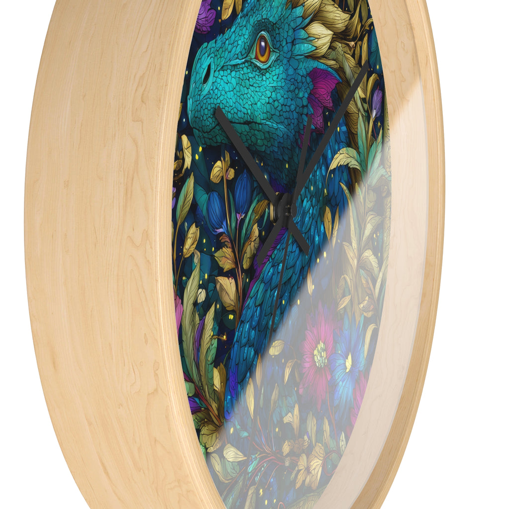 Stained-Glass Dragon Night Garden Wall Clock | Ornate Jewel-Tone Botanical