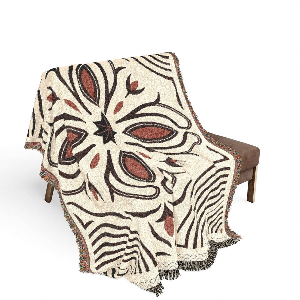 Boho Floral Medallion Woven Blanket | Southwestern Tile Pattern, Fringe Throw