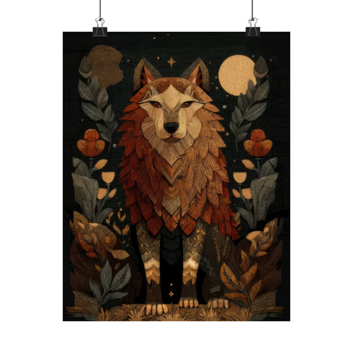 Ancestral Wolf Tapestry Print | Folk Woodland Wall Art