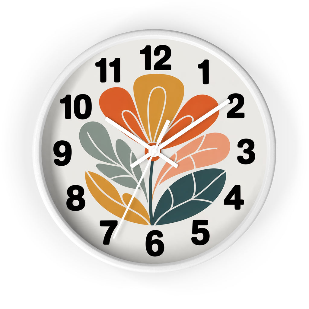 Mid-Century Graphic Flower Wall Clock | Scandinavian Retro Floral Clock