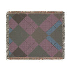 Teal Burgundy Argyle Woven Blanket | Geometric Plaid Throw