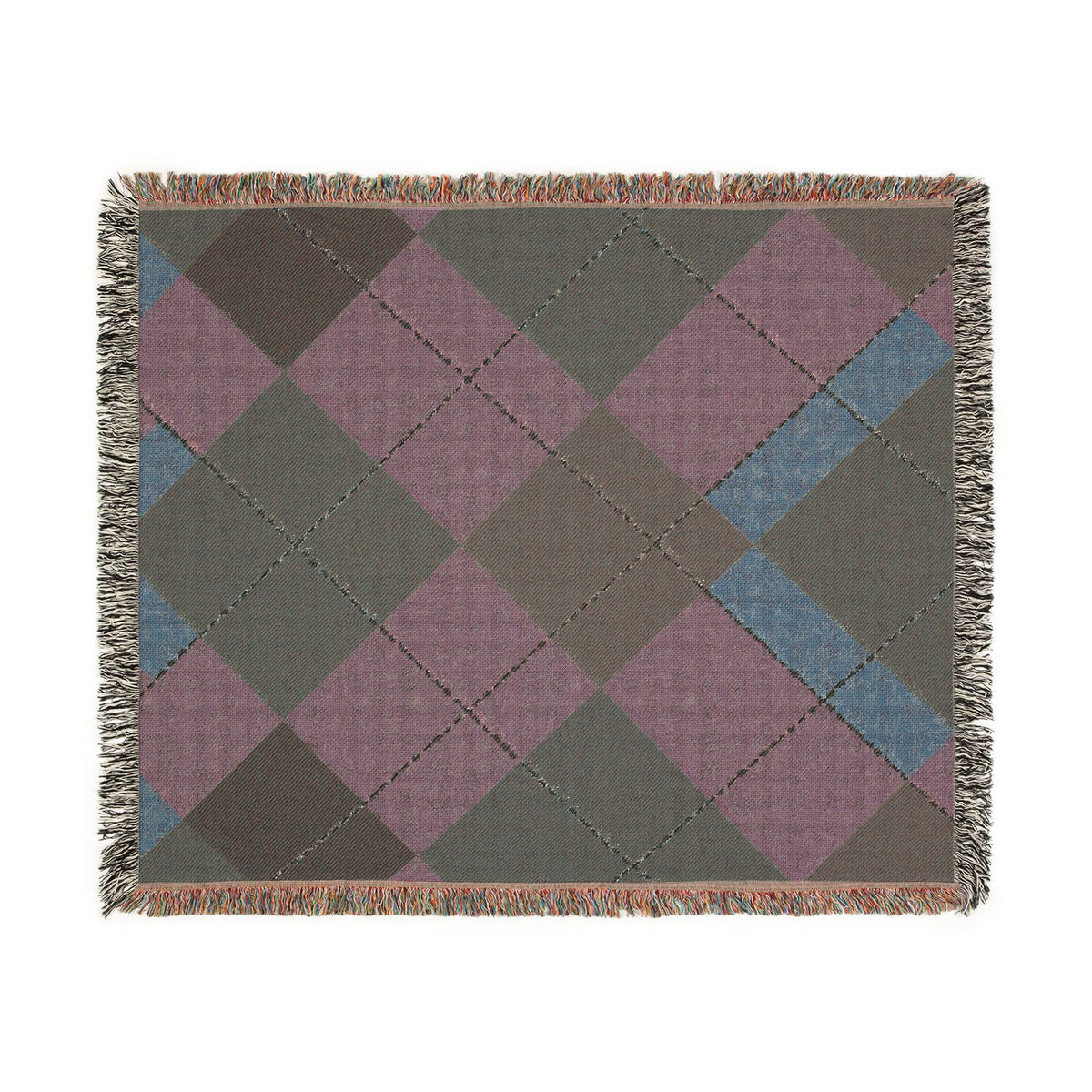 Teal Burgundy Argyle Woven Blanket | Geometric Plaid Throw