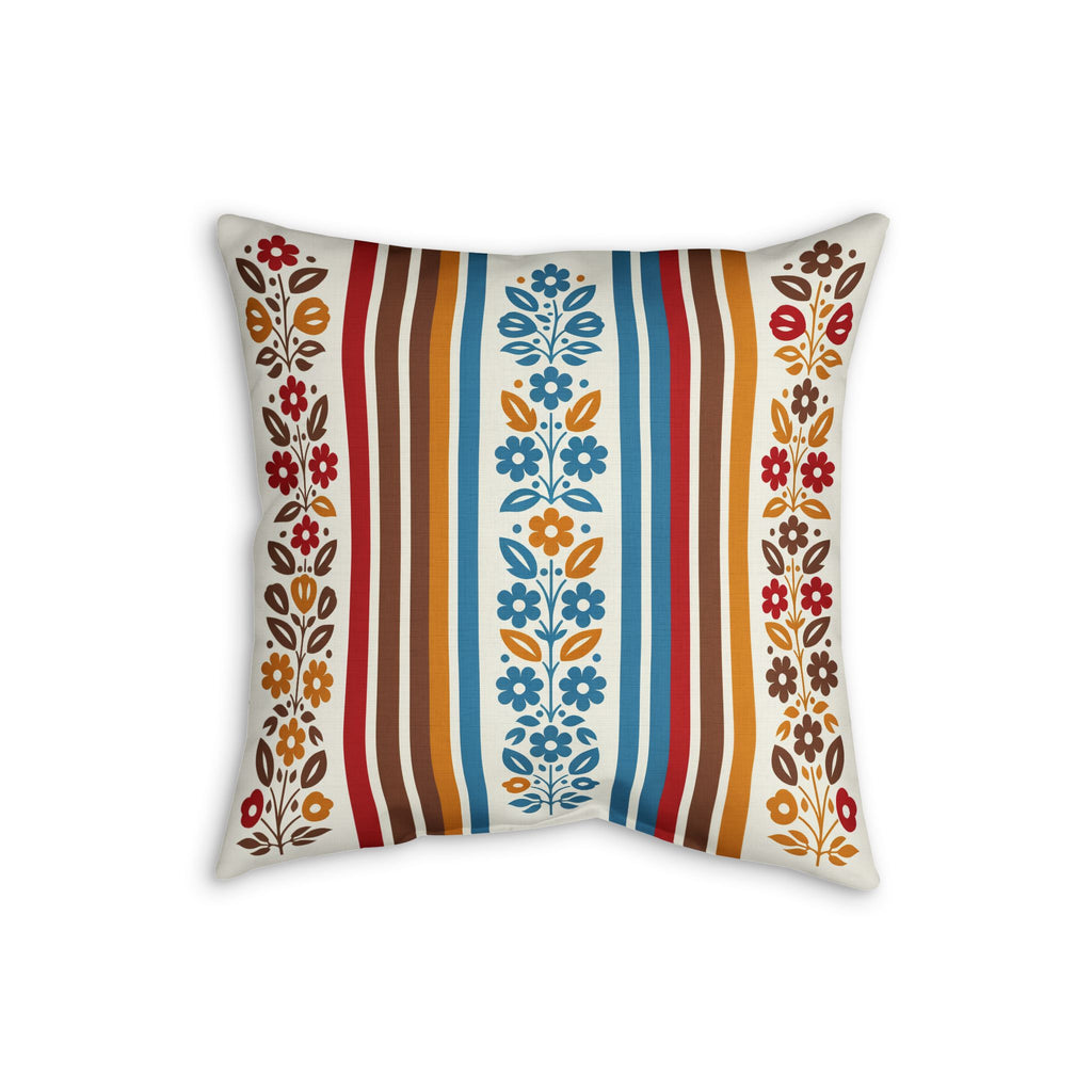 Rust, teal and ochre floral stripe pillow, alternate view