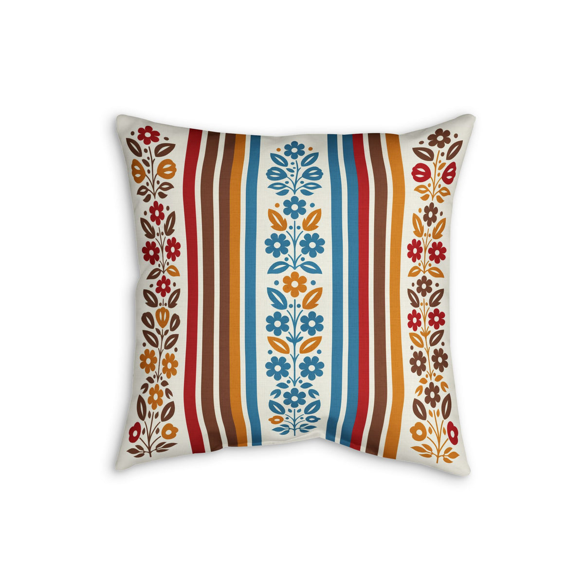 Rust, teal and ochre floral stripe pillow, alternate view
