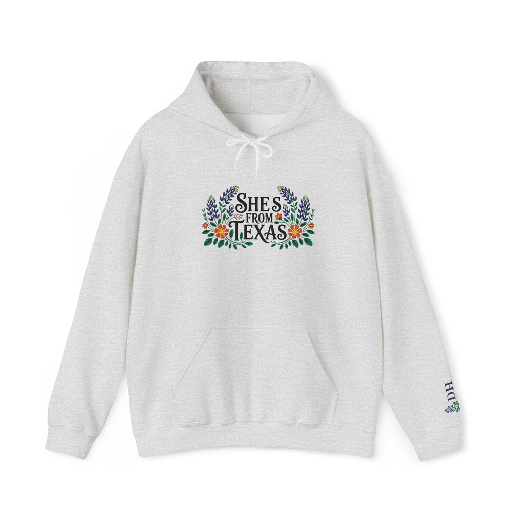 Personalized She’s From Texas Embroidered Hoodie | Bluebonnets