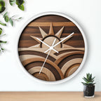 Geometric Sunrise Wall Clock | Marquetry-Style MCM Decor