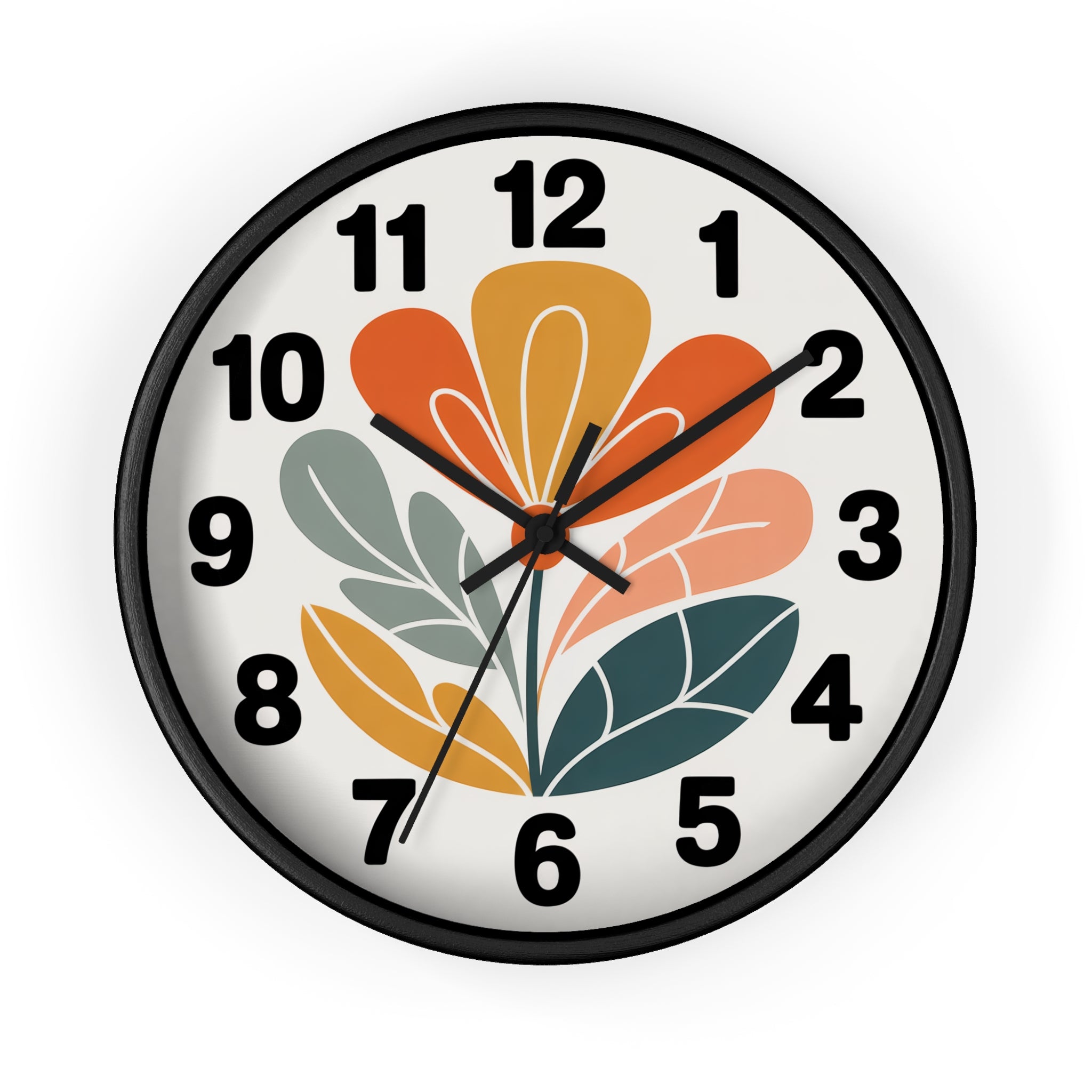 Mid-Century Graphic Flower Wall Clock | Scandinavian Retro Floral Clock