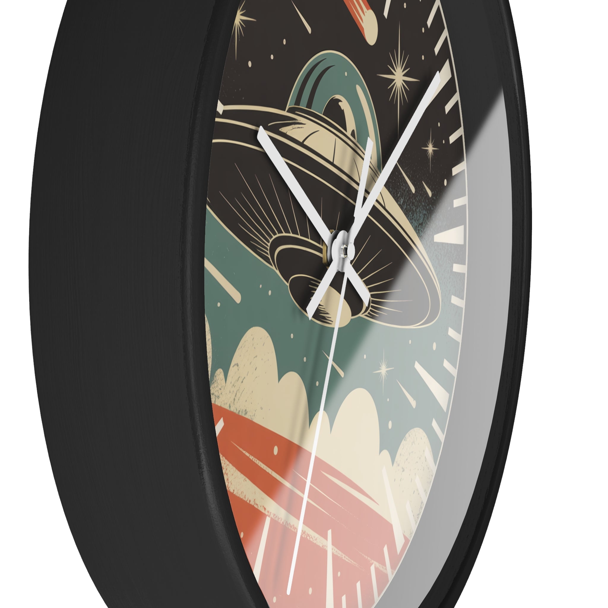Mid Century Modern Clock, Vintage UFO Wall Clock, Retro Sci Fi Space Decor, 1950s Pulp Magazine Style, Flying Saucer Starburst Clock