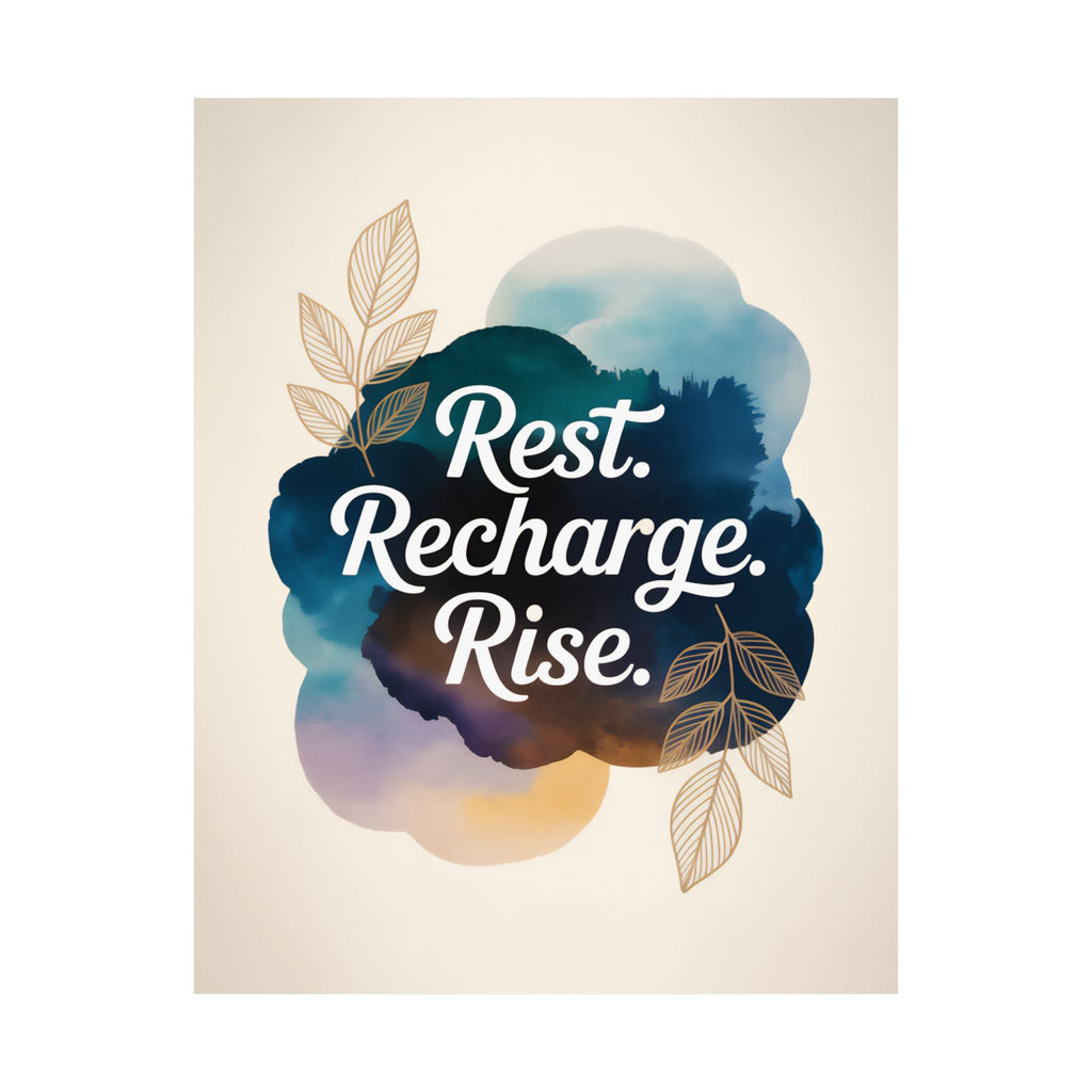 Rest Recharge Rise Poster | Motivational Wall Art, Modern Minimalist Print, Mindfulness Decor