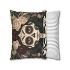 Gothic La Catrina Throw Pillow | Faux Suede Sugar Skull Cushion Cover, Dark Boho Decor