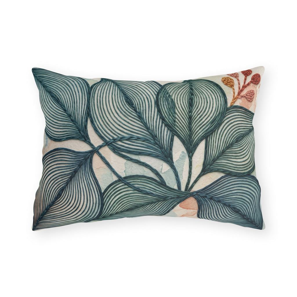 Abstract Teal Leaf Outdoor Pillow | Botanical Patio Decor