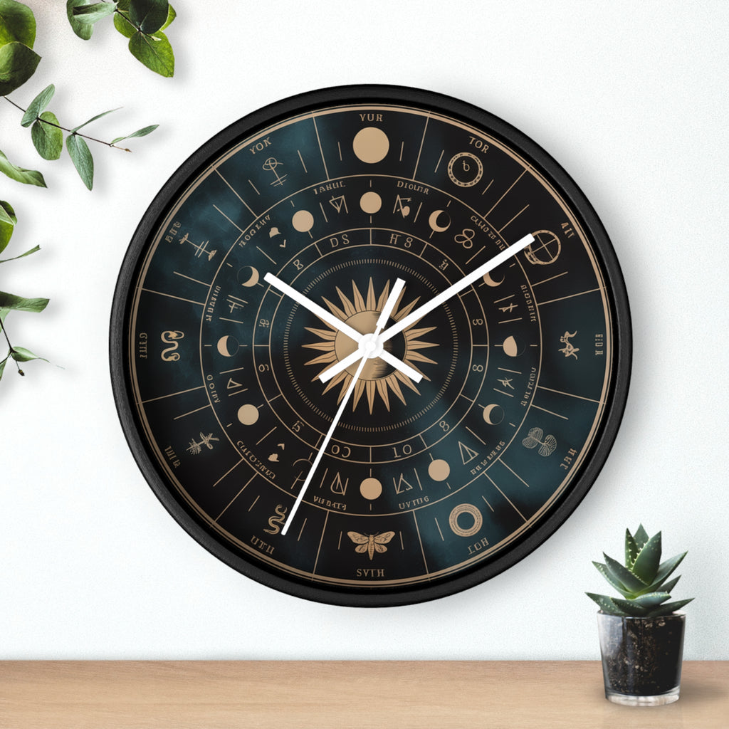 Eclipse Sun Occult Chart Wall Clock | Alchemical Glyphs, Antique Gold