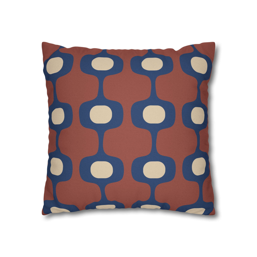 Mid-Century Geometric Repeat Square Pillowcase | Terracotta Navy Cream