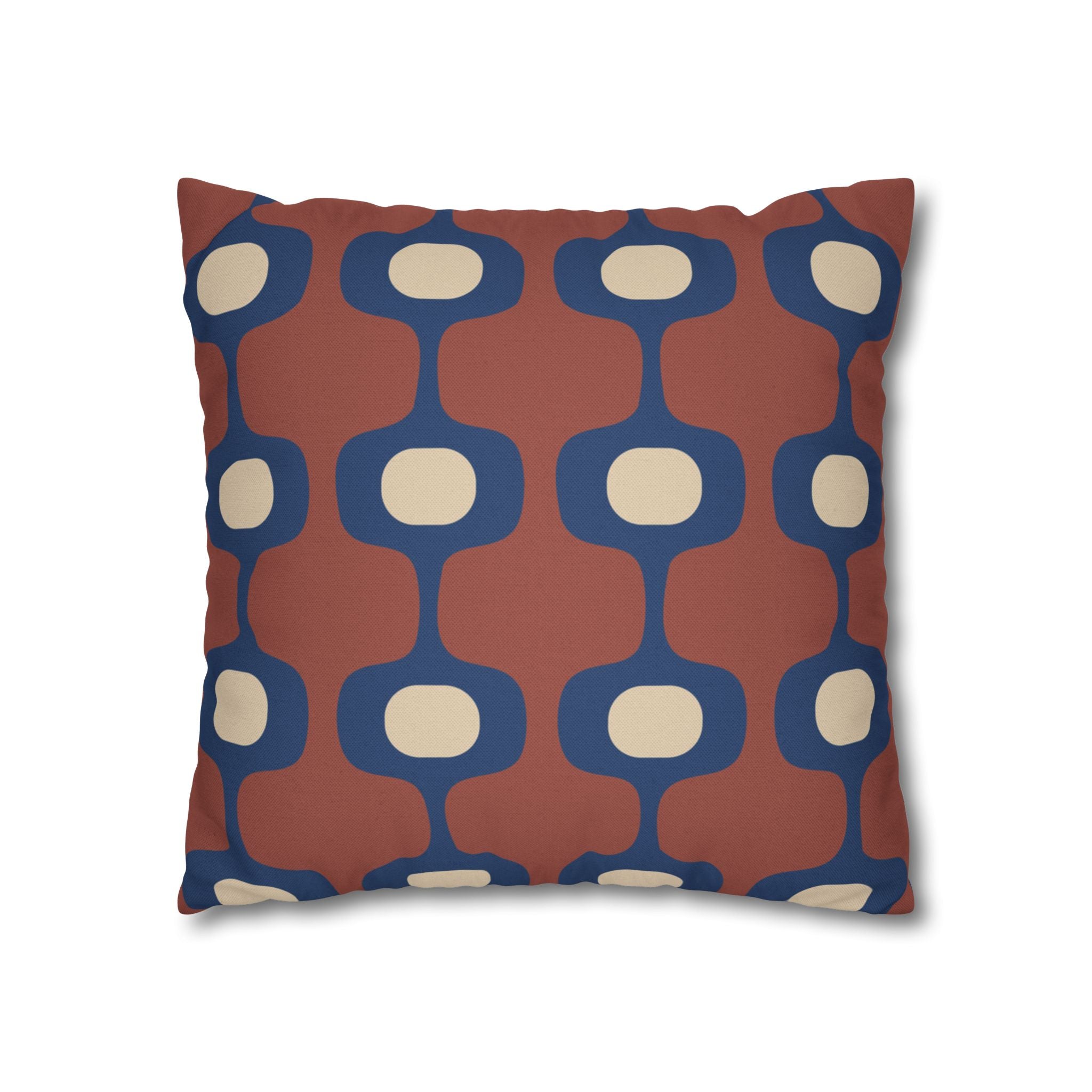 Mid-Century Geometric Repeat Square Pillowcase | Terracotta Navy Cream