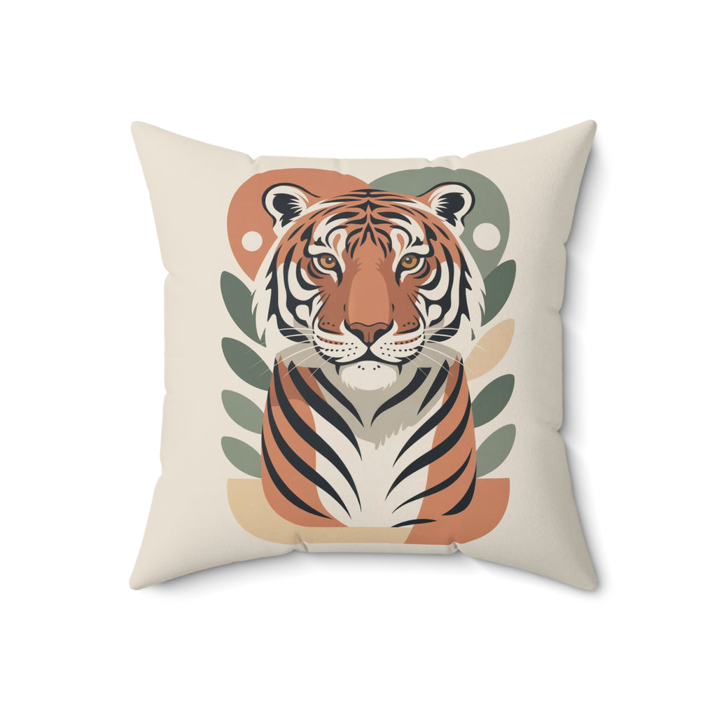 Mid Century Modern Tiger Throw Pillow | Retro Jungle Animal Art Cushion