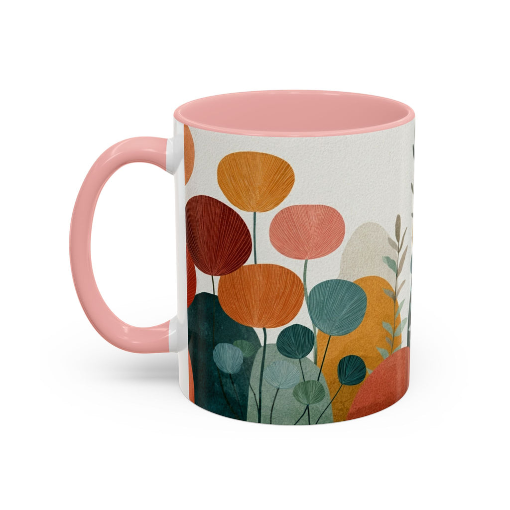 Mid-Century Boho Floral Accent Mug | Abstract Botanical Coffee Cup