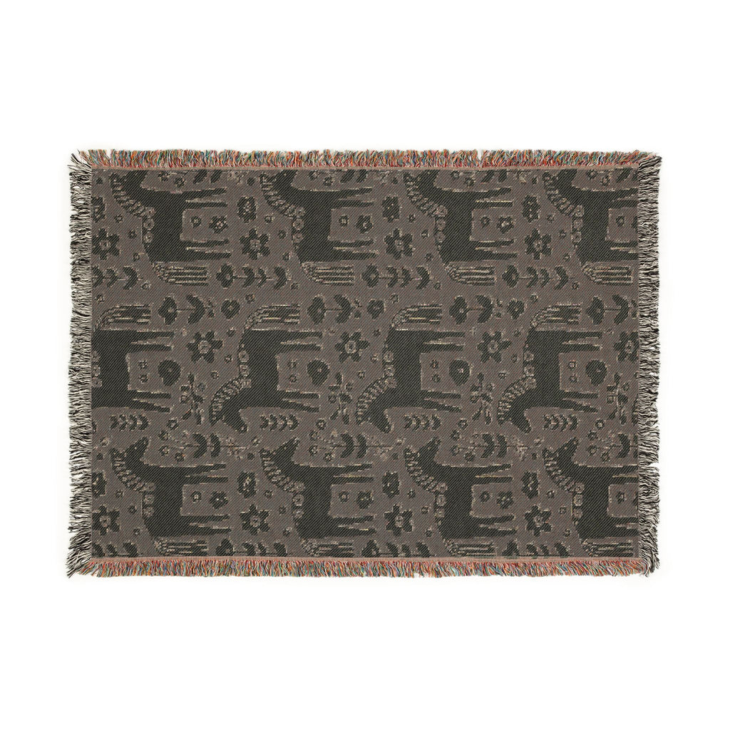 Scandinavian Dala Horse Woven Throw Blanket  | Nordic Folk Art Throw
