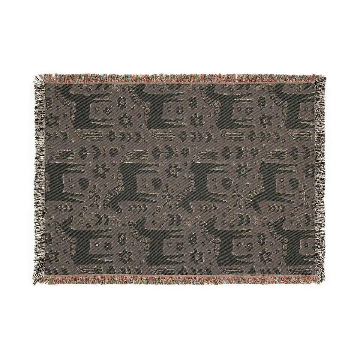 Scandinavian Dala Horse Woven Throw Blanket  | Nordic Folk Art Throw