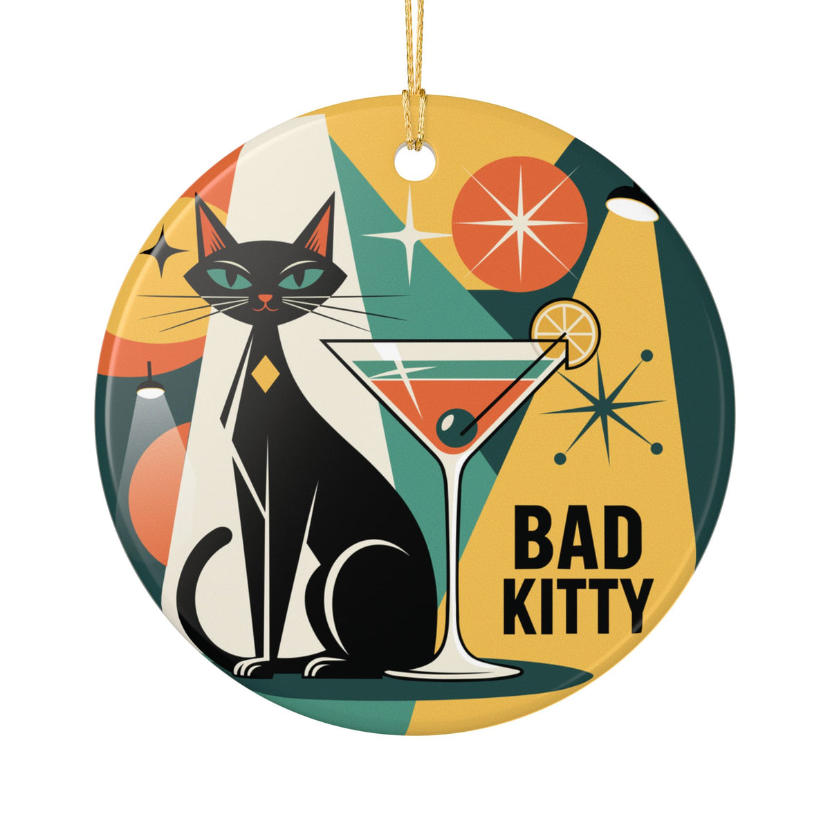 Bad Kitty Cocktail Ornament | Retro Black Cat Christmas Gift