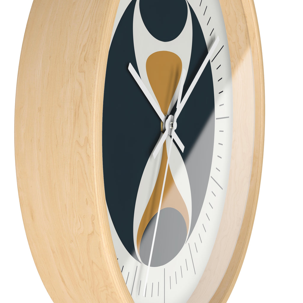 Mid Century Modern Clock | Atomic Retro Minimalist Hourglass Wall Clock | Navy & Gold