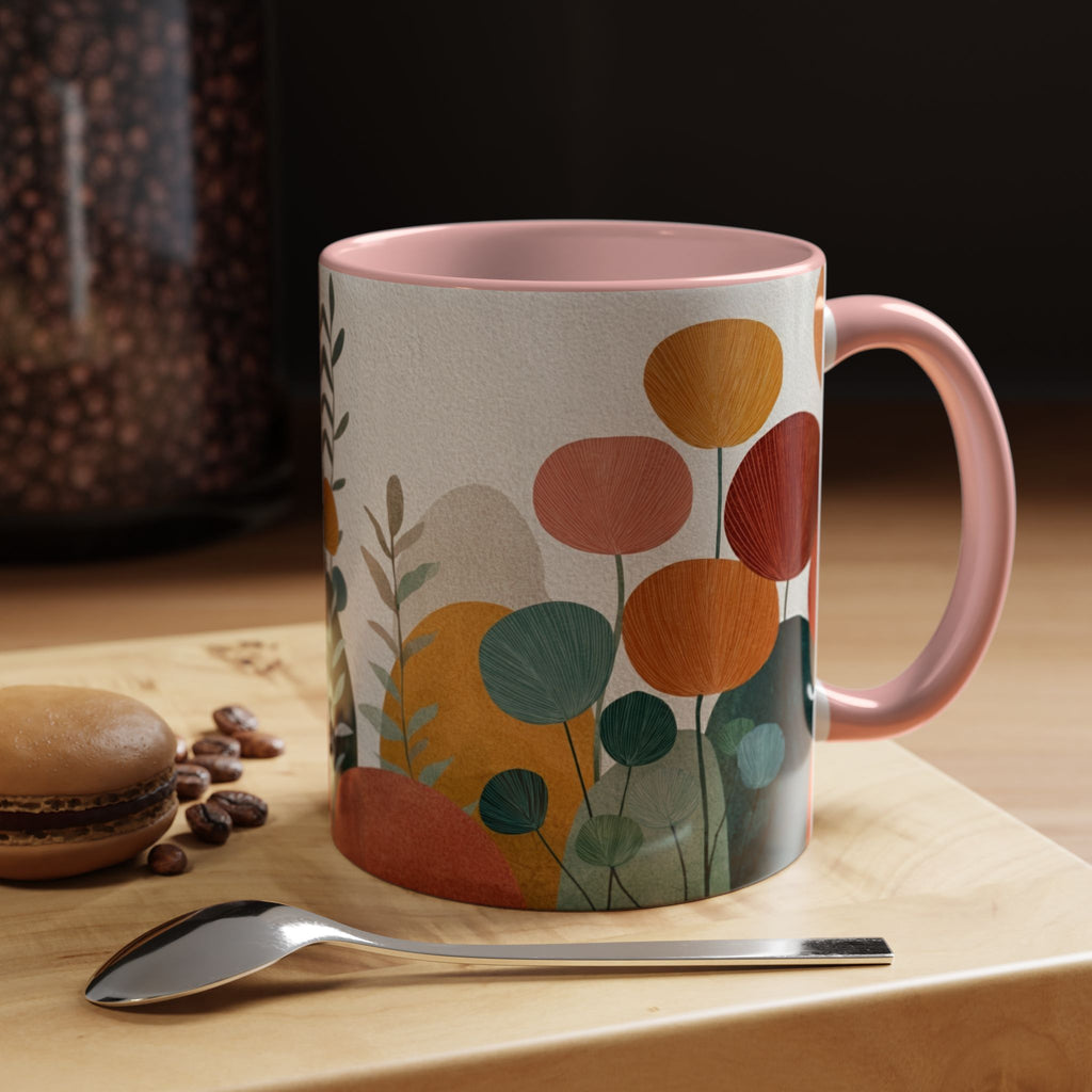 Mid-Century Boho Floral Accent Mug | Abstract Botanical Coffee Cup