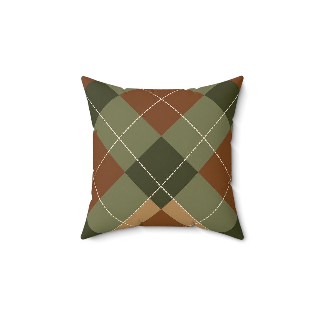 Autumn argyle faux suede pillow in olive, rust, camel and cream