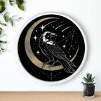 Raven Crescent Moon Wall Clock | Gothic Celestial Decor