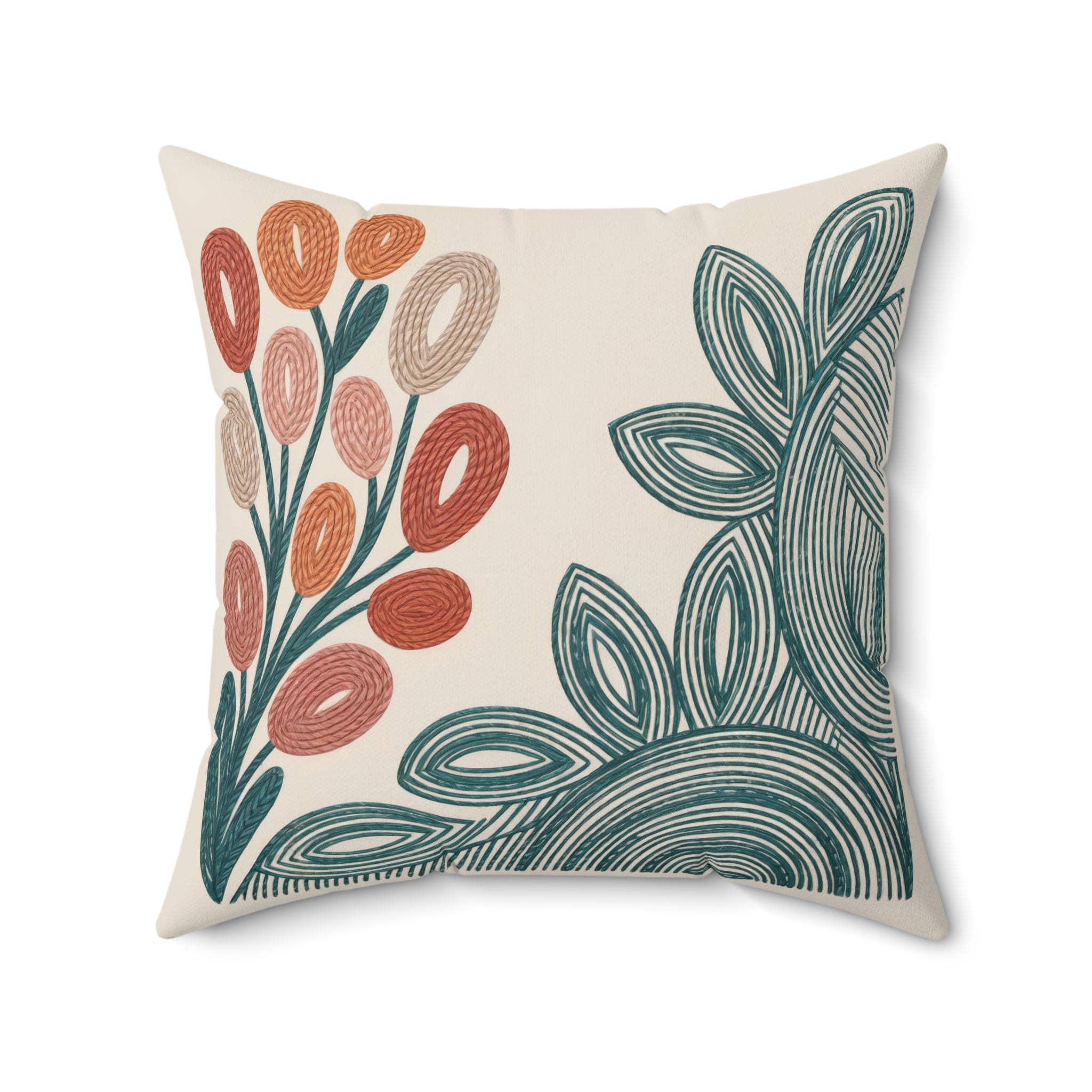 Minimalist Coral & Teal Botanical Pillow